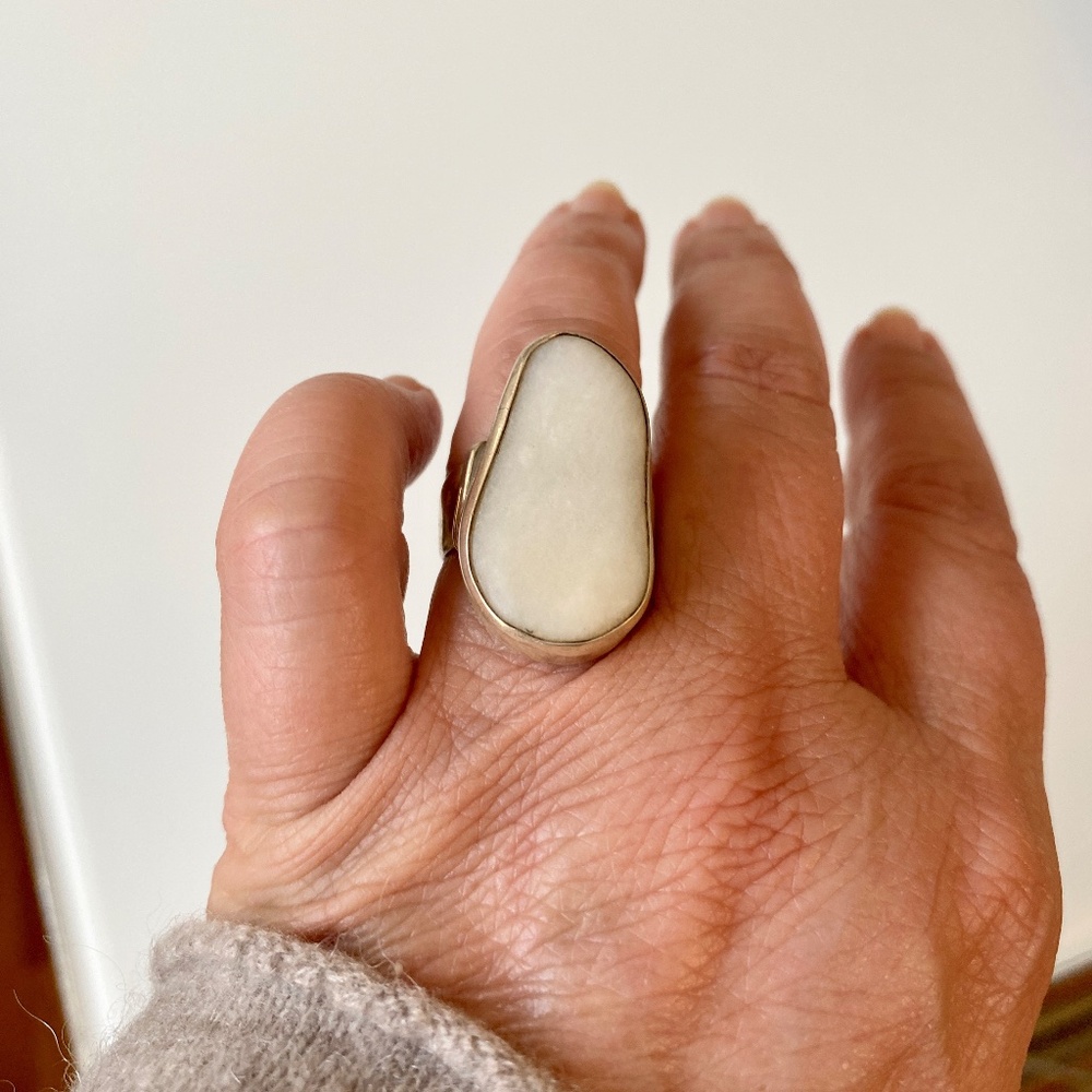 Ring, Silver & Marble, Adjustable - image 3